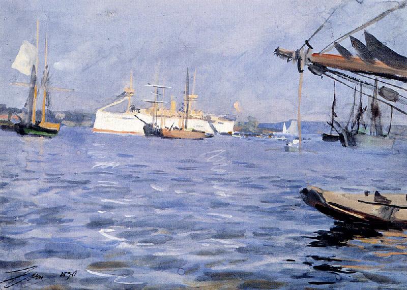 The Battleship Baltimore in Stockholm Harbor, Anders Zorn